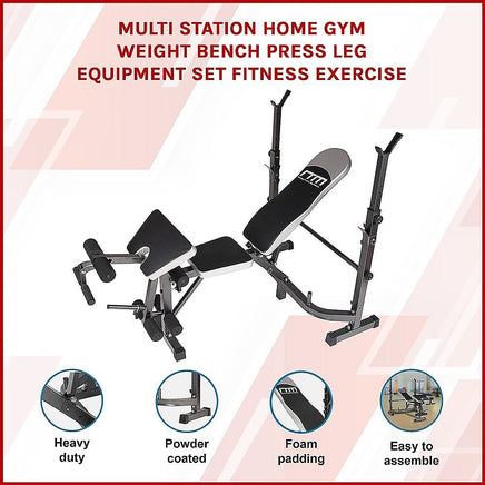 Multi Station Home Gym Weight Bench Press Leg Equipment Set Fitness Exercise Sports & Fitness Kings Warehouse