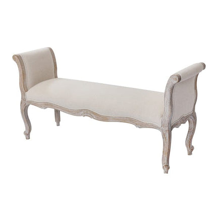 Oak Wood Linen Fabric Beige White Washed Finish Bench Chair Furniture Kings Warehouse
