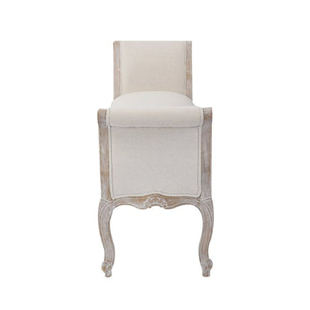 Oak Wood Linen Fabric Beige White Washed Finish Bench Chair Furniture Kings Warehouse