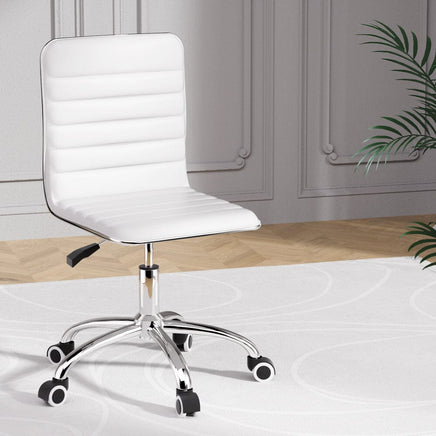 Office Chair Conference Chairs PU Leather Low Back White Furniture Kings Warehouse