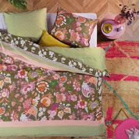 Oilily Amelie Sits Mix Green Cotton Sateen Quilt Cover Set Queen Home & Garden Kings Warehouse