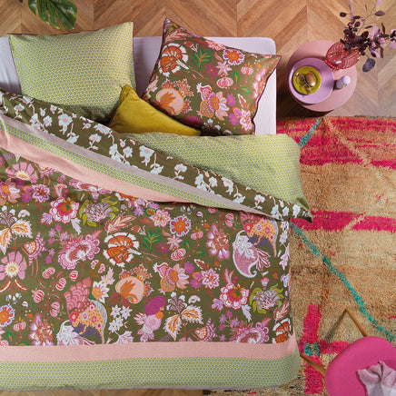 Oilily Amelie Sits Mix Green Cotton Sateen Quilt Cover Set Queen Home & Garden Kings Warehouse