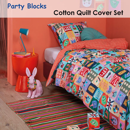 Oilily Party Blocks Cotton Quilt Cover Set Single Home & Garden Kings Warehouse