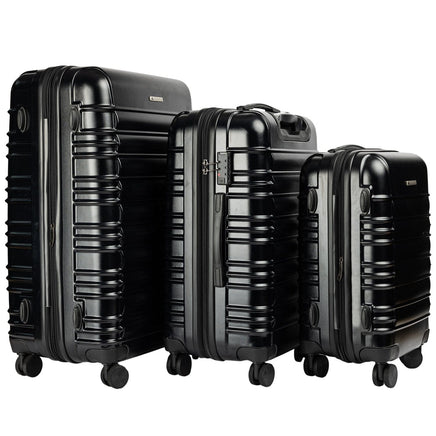 Olympus Noctis 3PC Luggage Set Hard Shell ABS+PC - Stygian Black Kings Warehouse