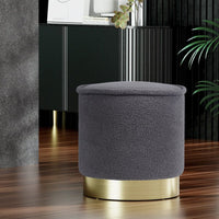Ottoman Foot Stool Round Teddy Fabric Charcoal Furniture Kings Warehouse