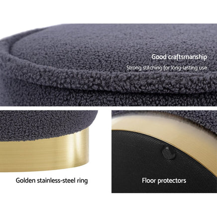 Ottoman Foot Stool Round Teddy Fabric Charcoal Furniture Kings Warehouse