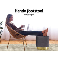 Ottoman Foot Stool Round Teddy Fabric Charcoal Furniture Kings Warehouse