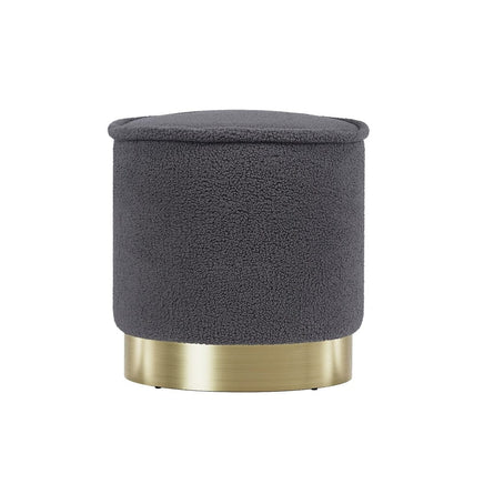 Ottoman Foot Stool Round Teddy Fabric Charcoal Furniture Kings Warehouse