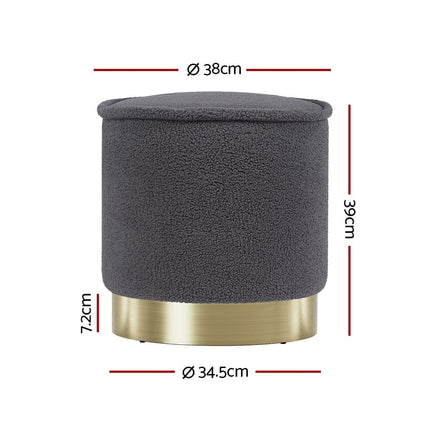 Ottoman Foot Stool Round Teddy Fabric Charcoal Furniture Kings Warehouse