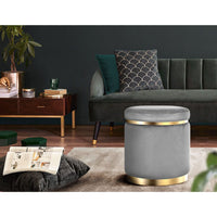 Ottoman Foot Stool Round Velvet Charcoal Furniture Kings Warehouse