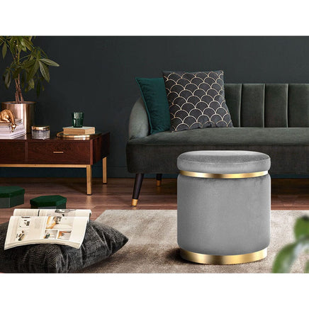 Ottoman Foot Stool Round Velvet Charcoal Furniture Kings Warehouse