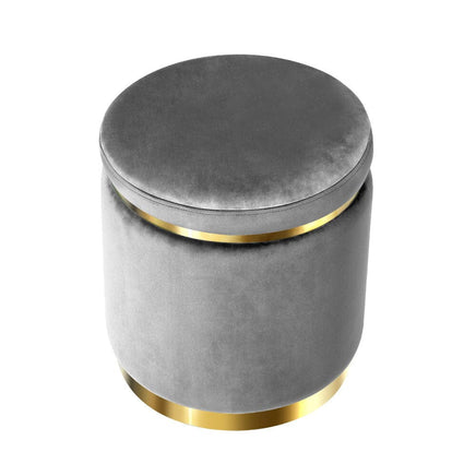 Ottoman Foot Stool Round Velvet Charcoal Furniture Kings Warehouse