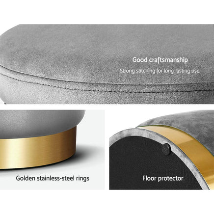 Ottoman Foot Stool Round Velvet Charcoal Furniture Kings Warehouse