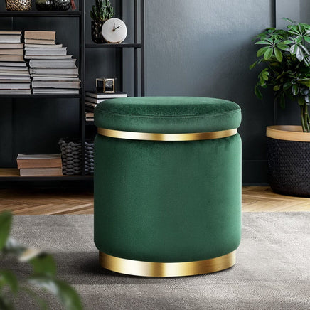 Ottoman Foot Stool Round Velvet Green Furniture Kings Warehouse