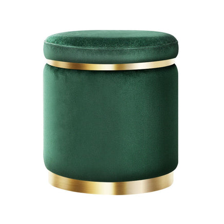 Ottoman Foot Stool Round Velvet Green Furniture Kings Warehouse