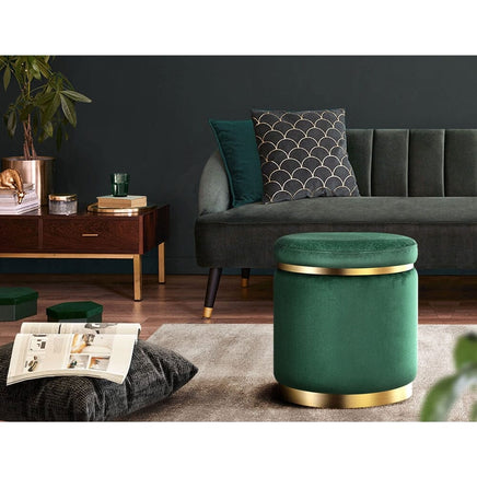 Ottoman Foot Stool Round Velvet Green Furniture Kings Warehouse