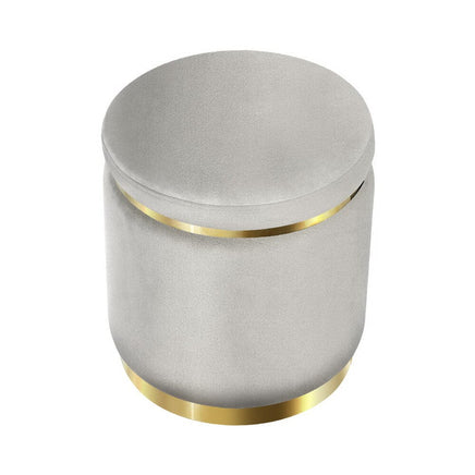 Ottoman Foot Stool Round Velvet Grey Furniture Kings Warehouse