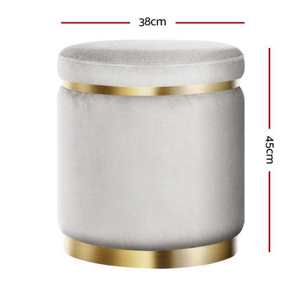 Ottoman Foot Stool Round Velvet Grey Furniture Kings Warehouse