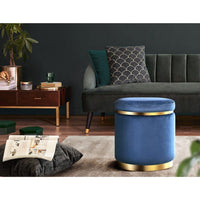 Ottoman Foot Stool Round Velvet Navy Furniture Kings Warehouse