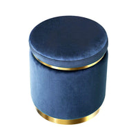 Ottoman Foot Stool Round Velvet Navy Furniture Kings Warehouse