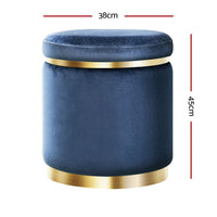 Ottoman Foot Stool Round Velvet Navy Furniture Kings Warehouse
