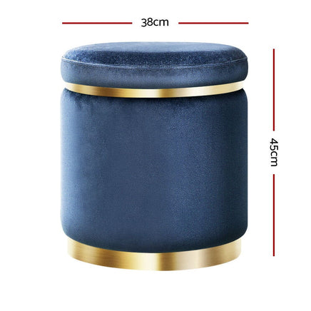 Ottoman Foot Stool Round Velvet Navy Furniture Kings Warehouse