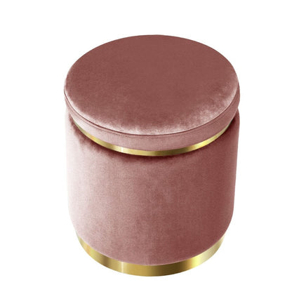 Ottoman Foot Stool Round Velvet Pink Furniture Kings Warehouse