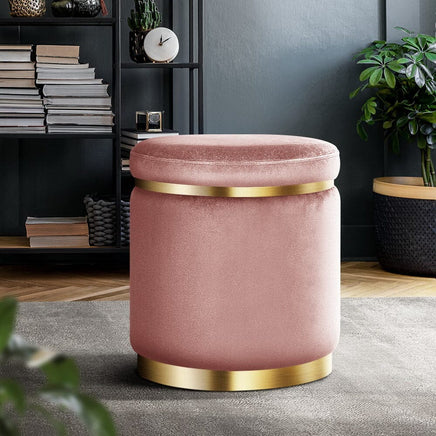 Ottoman Foot Stool Round Velvet Pink Furniture Kings Warehouse