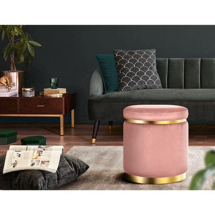 Ottoman Foot Stool Round Velvet Pink Furniture Kings Warehouse