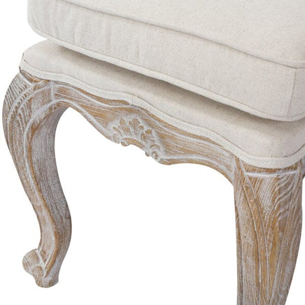 Ottoman Linen Fabric Beige Oak Wood White Washed Finish Furniture Kings Warehouse