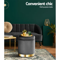 Ottoman Storage Foot Stool Round Velvet Charcoal Furniture Kings Warehouse
