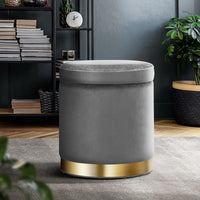 Ottoman Storage Foot Stool Round Velvet Charcoal Furniture Kings Warehouse