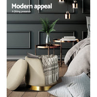 Ottoman Storage Foot Stool Round Velvet Cream Furniture Kings Warehouse