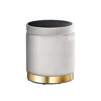 Ottoman Storage Foot Stool Round Velvet Grey Furniture Kings Warehouse