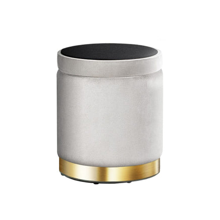 Ottoman Storage Foot Stool Round Velvet Grey Furniture Kings Warehouse