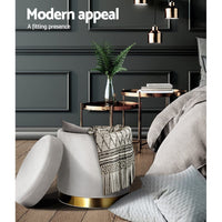 Ottoman Storage Foot Stool Round Velvet Grey Furniture Kings Warehouse