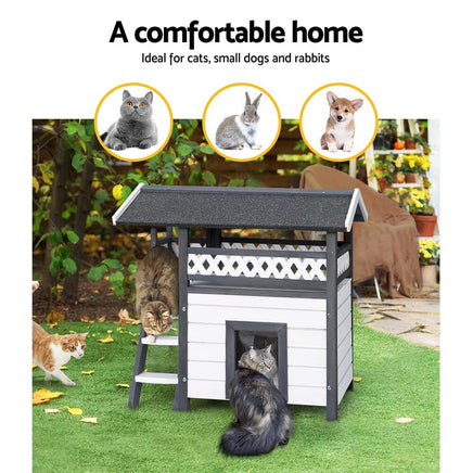 Outdoor Cat House Shelter 77cm x 50cm x 73cm Rabbit Hutch Wooden Condo Small Outdoor Cat House Pet Care Kings Warehouse