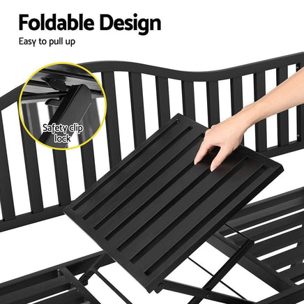 Outdoor Garden Bench Seat Loveseat Steel Foldable Table Patio Furniture Black Kings Warehouse