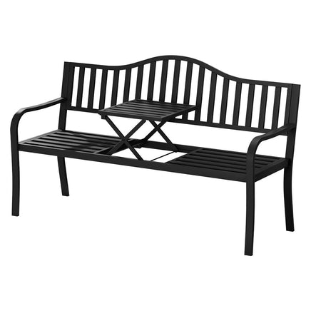 Outdoor Garden Bench Seat Loveseat Steel Foldable Table Patio Furniture Black Kings Warehouse