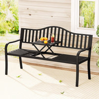 Outdoor Garden Bench Seat Loveseat Steel Foldable Table Patio Furniture Black Kings Warehouse