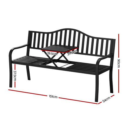 Outdoor Garden Bench Seat Loveseat Steel Foldable Table Patio Furniture Black Kings Warehouse
