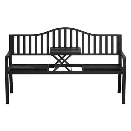 Outdoor Garden Bench Seat Loveseat Steel Foldable Table Patio Furniture Black Kings Warehouse