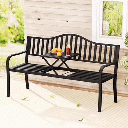Outdoor Garden Bench Seat Loveseat Steel Foldable Table Patio Furniture Black Kings Warehouse