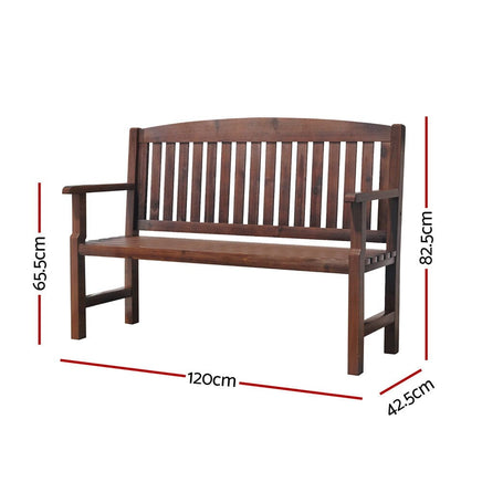 Outdoor Garden Bench Wooden 2 Seater Lounge Chair Patio Furniture Brown Furniture Kings Warehouse