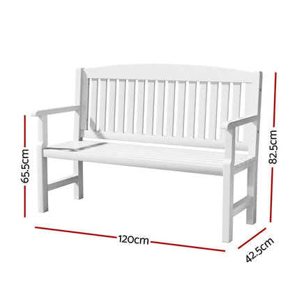 Outdoor Garden Bench Wooden 2 Seater Lounge Chair Patio Furniture White Furniture Kings Warehouse