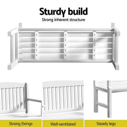 Outdoor Garden Bench Wooden 2 Seater Lounge Chair Patio Furniture White Furniture Kings Warehouse