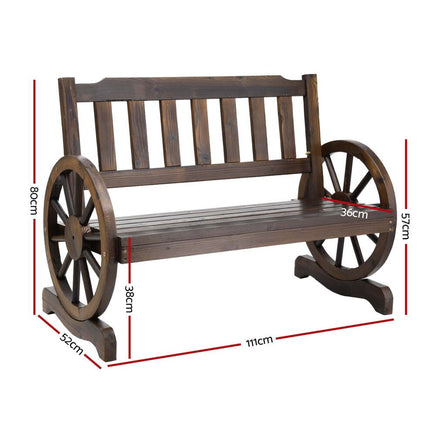 Outdoor Garden Bench Wooden 2 Seater Wagon Chair Patio Furniture Brown Furniture Kings Warehouse