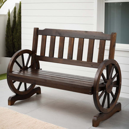 Outdoor Garden Bench Wooden 2 Seater Wagon Chair Patio Furniture Brown Furniture Kings Warehouse