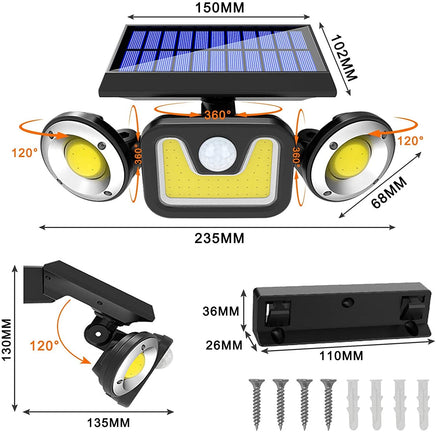 Outdoor Solar Lights with 3 Adjustable Head for Porch Garden Patio Kings Warehouse