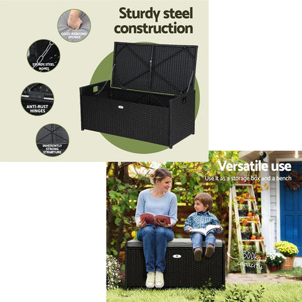 Outdoor Storage Bench Box Garden Sheds Tools Wicker Cushion Patio Chair Kings Warehouse